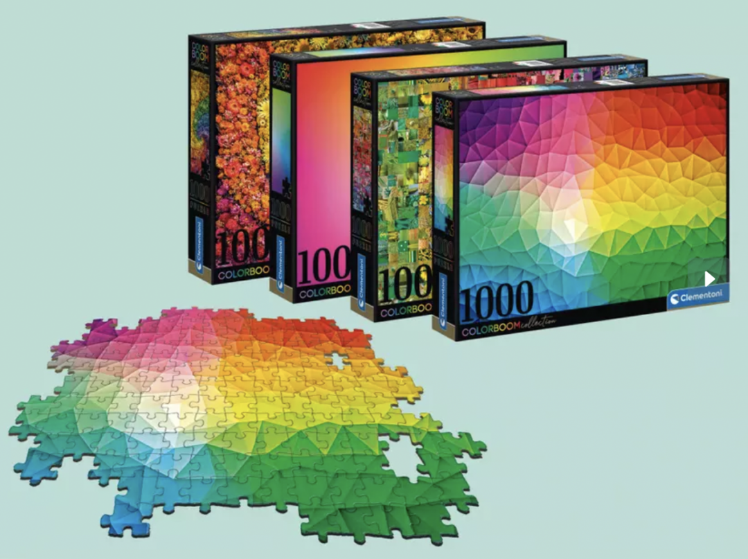 puslespil med 1000 brikker, mandelgaver til børn, farverig puslespil, Clementoni Colorboom 1000-brikkers Puslespil, børnevenlige puslespil