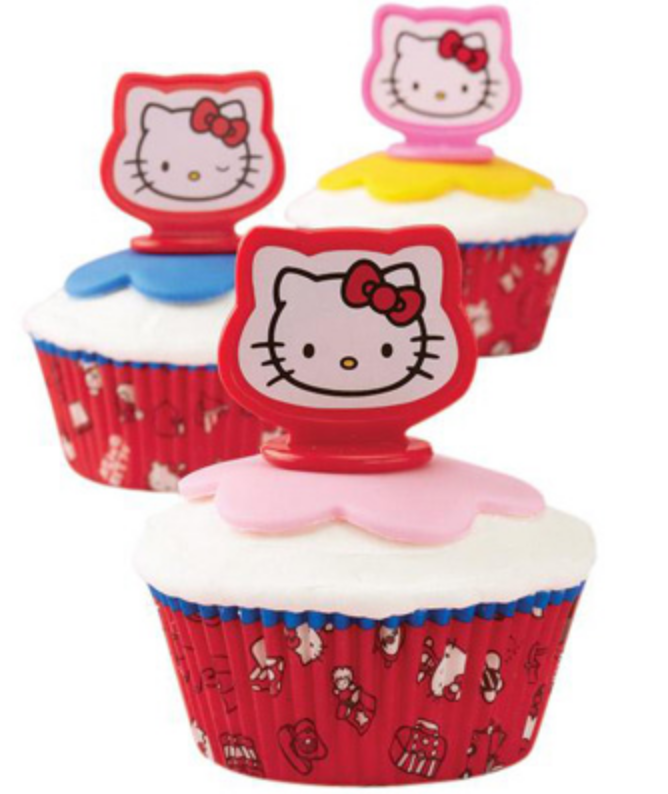 Hello Kitty Kage topper, muffins med Hello Kitty, Hello Kitty fødselsdag, Fødselsdag med Hello Kitty, cupcakes med Hello Kitty