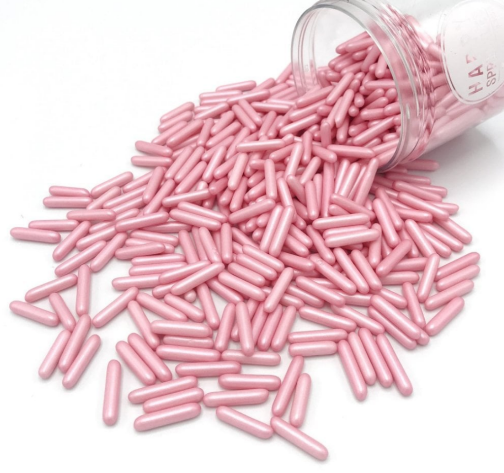 Krymmel Pink Rods, metallisk lyserød krymmel, krymmel i lyserød, metallisk krymmel i pink, pink krymmel, fødselsdag for børn,