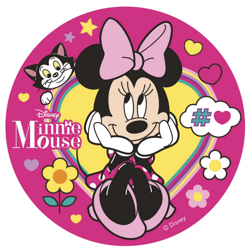 Minnie Mouse Sukkerprint, kageprint Minnie Mouse, Mickey Mouse fødselsdag, pige fødselsdag, fødselsdag for piger, Minnie mouse med kat, lyserød kageprint