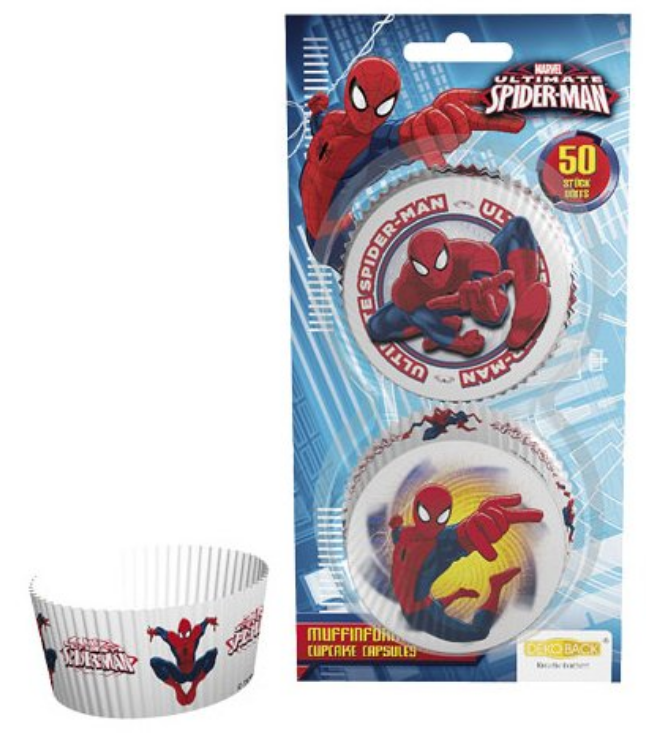 Spiderman muffinforme, muffinforme med Spiderman, muffins til drengefødselsdag, fødselsdag til drenge