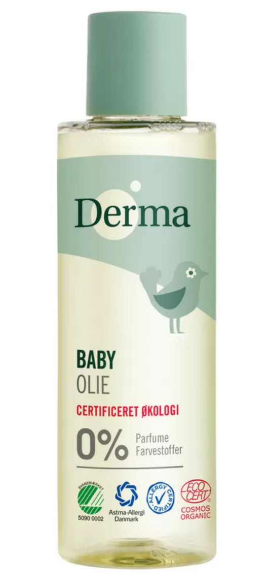 Derma eco babyolie, babyolie fra Derma, økologisk babyolie, økologisk babypleje, babypleje økologisk, parfumefri babypleje, miljøvenlig babypleje
