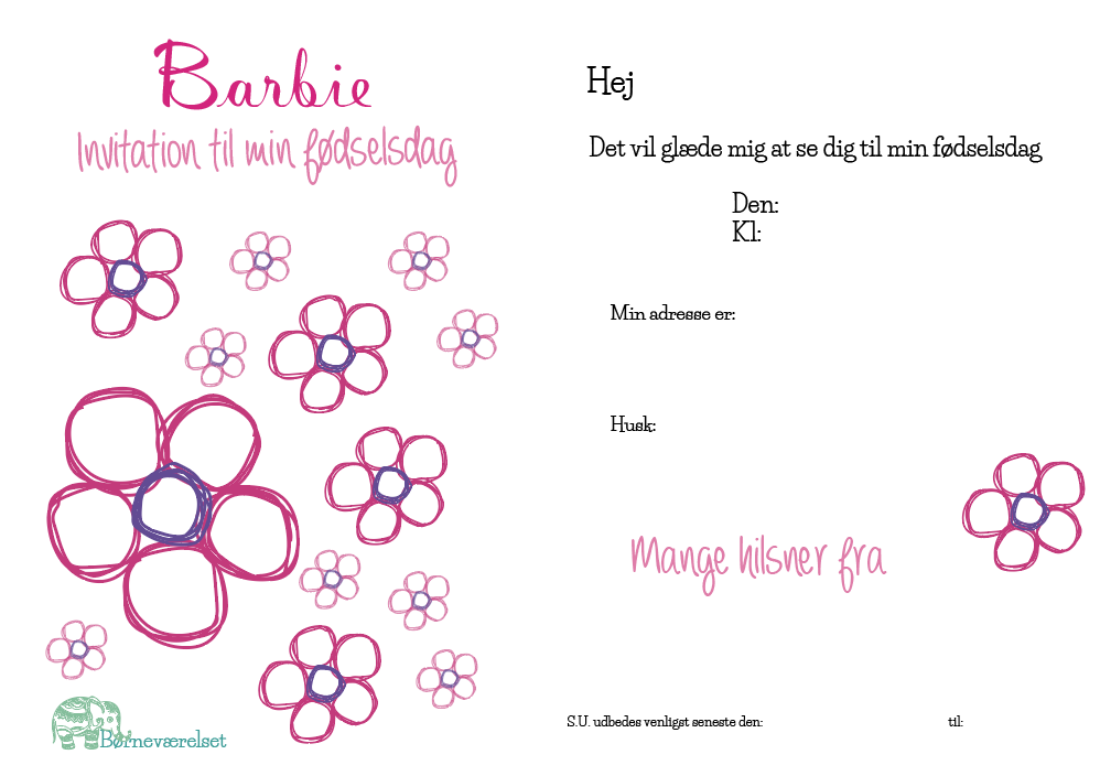 Barbie invitation, hjemmelavet barbie fødselsdaginvitation, gratis Barbie fødselsdags indbydelse, Barbie fødselsdag, pige fødselsdag, print selv fødselsdagsinvitation, pige fødselsdagsinvitation, barbie indbydelse