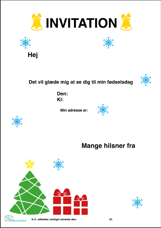 Jule fødselsdag, invitationer til jule fødselsdag, gratis fødselsdagsinvitationer, gratis fødselsdags indbydelser, fødselsdag med jule tema, Gratis bordkort, Gratis menukort til fødselsdag, børnefødselsdag, juletema fest,